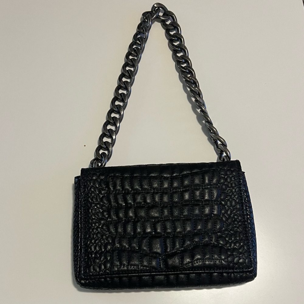 Zara - Black Crocodile-Embossed Chain Bag